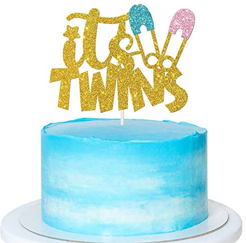 Gold Glitter It's Twins Kuchendekoration, Babyparty, Oh Babies, Gender Reveal, Willkommen Baby Party Dekorationen