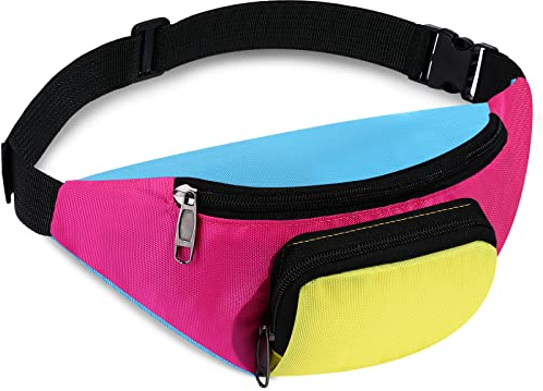 Xuniea Neon-Bauchtasche, 80er Jahre, Retro, 2 Fächer, Gürteltaschen, 90er Jahre, Kostüme für Damen, Herren, Hüfttaschen für Urlaub, Festival, Motto, Halloween-Party, 30 x 13 cm (11.81 x 5.12 inches)