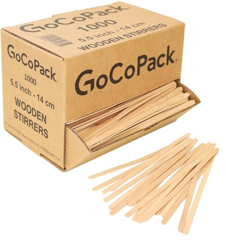 Eco-Friendly Wooden Coffee Stirrers - 5.5 (14cm) - Pack of 1000 in Dispenser Box with Drawer for Easy Dispensing