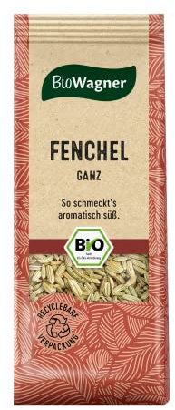 BioWagner - Bio Fenchel ganz | aromatisch, süße Note für Reispfannen oder selbstgebackenes Brot | naturbelassene Bio-Zutaten | recyclebare Verpackung | 30 g