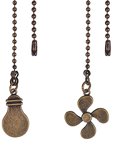 2 cadenas de tracción para ventiladores, cadena de bolas con conector, cadena decorativa de latón, para bombilla y cable de ventilador (ventiladores y bombillas)