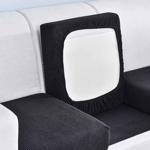 Edumov Sofa-Sitzkissenbezug, Stretch-Sofasitzbezug, passgenauer Universal-Couchbezug, rutschfeste Sofaschonbezüge, Samt, Ersatz für Einzelkissen, 1-Sitzer, Schwarz