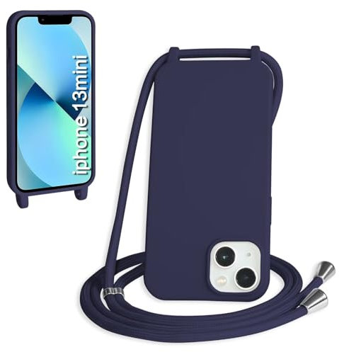 Haygdz Silikon Handykette für iPhone 13 Mini Hülle mit Band,Verstellbarer Halskette Handyhülle,Necklace Hülle mit Band,Handyhülle für zum Umhängen,Case mit Schnur, Dunkelblau