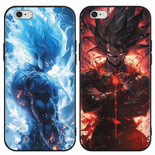 PBNDJVG 2 Stück Handyhülle für Apple iPhone 6 Plus Hülle 5.5 Zoll, Anime Dragonball Super Z DBZ Goku Saiyan Manga Junge Muster Design Case Stoßfest Schutzhülle TPU Bumper Weich Ultra Dünn Cover, 06