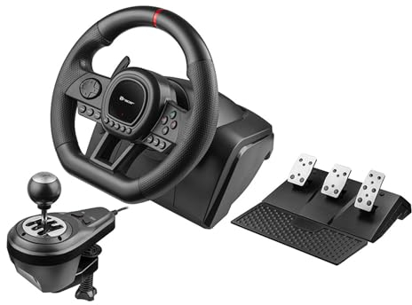Tracer SimRacer Manual Gearbox 6 in 1 Lenkrad, Gaming Rennlenkrad mit Pedalen und Schalthebel Kompatibel mit PC/PS4/PS3/XONE/X360/SWITCH, 270 Grad Lenkwinkel, 8 analoge Aktionsknöpfe
