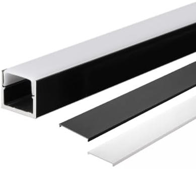 ENERGMiX 2m Schwarze Aluprofil Alu Schiene Kanal System für LED Streifen Akustikpanel inkl. 2 Abdeckung 10 mm breit Profil A-2