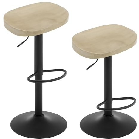 WOLTU Taburetes Cocina, Juego de 2 Taburetes de Bar Giratorios con Reposapiés, Altura Ajustable, Asiento de Madera, Base Metalico, Roble Claro, BH413hei-2
