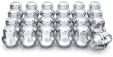 White Knight Radmuttern M14x1,5 für Select Ford Edge, Explore, Fusion, Maverick, Mustang und Lincoln Aviator, Continental, MKs und Nautilus Factory Style Chrome Bulge Acorn - WN00709-24AM (24 Stück)