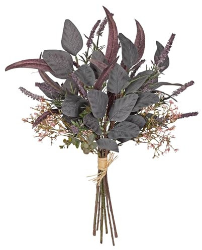 Arborus Ramo de flores artificiales de eucalipto, decoración de 48 cm, ramo de flores artificiales, flores artificiales, flores de color lila, jarrón de mesa, decoración de boda, ramo de novia