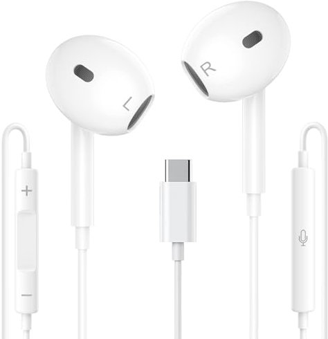EnergieMAX USB C Kopfhörer für iPhone, iPhone 16 Kopfhörer mit Kabel, Typ C Kopfhörer mit Kabel, mit Mikrofon und Fernbedienung, Geräuschunterdrückung für iPhone 16/15 Pro/Google Pixel/Samsung S24