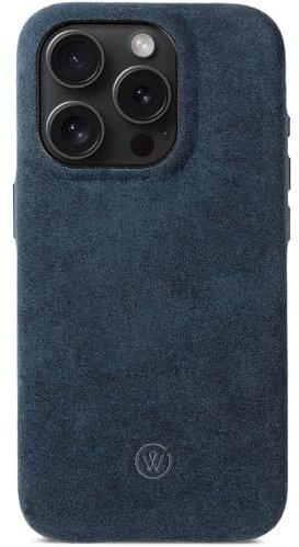 GOOD WILHELM Für iPhone 16 Pro Hülle Alcantara | Handgefertigtes Premium Alcantara Case | Magnetisches Laden (Qi) | Extra Kameraschutz | Leder-Alternative (Nordic Blue, iPhone 16 Pro)