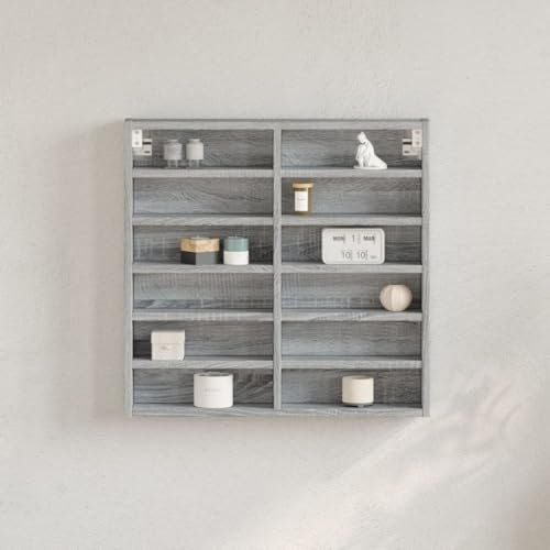 Myheimly Vitrinenschrank, Sammlervitrine, Hängevitrine Wandregal für Wohnzimmer, Wandvitrine Hängeregal Grau Sonoma 60x8,5x58 cm Holzwerkstoff