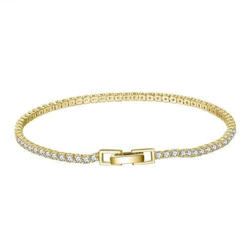 Aotiwe Armband Damen Vergoldet, Armbänder Frauen Tenniskette Bracelet Set mit Weiß Rundschliff Zirkonia 925 Silber 19cm
