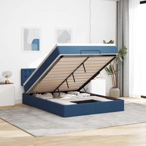 vidaXL Ottoman-Bett mit Matratze Blau 140x200 cm Stoff, Bettrahmen, Bettgestell mit Stauraum, Polsterbett, Bettgestell, Bettrahmen mit Stauraum, Bett