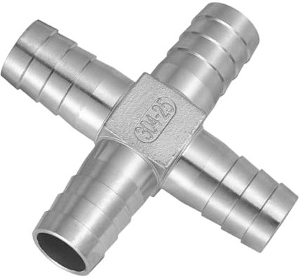 25mm Widerhaken Schlauchverschraubung aus Edelstahl, 4 Wege Kreuz Schlauchverbinder Ablaufschlauch Verbinder Stacheldrahtverbinder