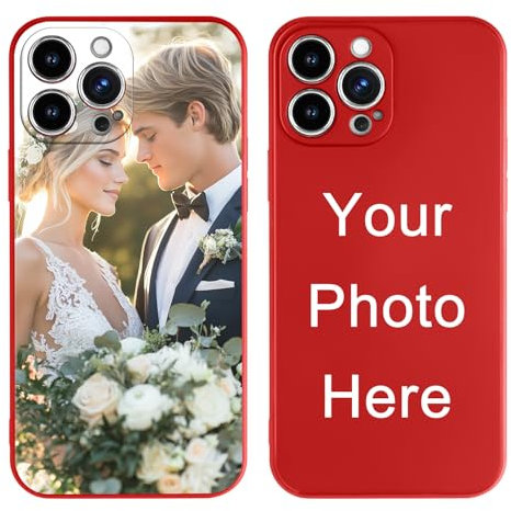 Custom Photo Personalized Phone Case for iPhone 16 15 14 13 12 11 Pro Max Plus Mini XR X, Customized Picture Case Red Liquid Silicone Soft Rubber Cover, Gift for Birthday Friends Family (1 Photo)