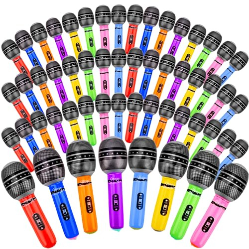 Octaday 56 Pcs 10 inch Inflatable Microphones Assorted Colors Inflate Microphone Props Plastic Toys Blow up Microphone Bulk for Musical Birthday Cosplay Stage Supplies, 8 Colors