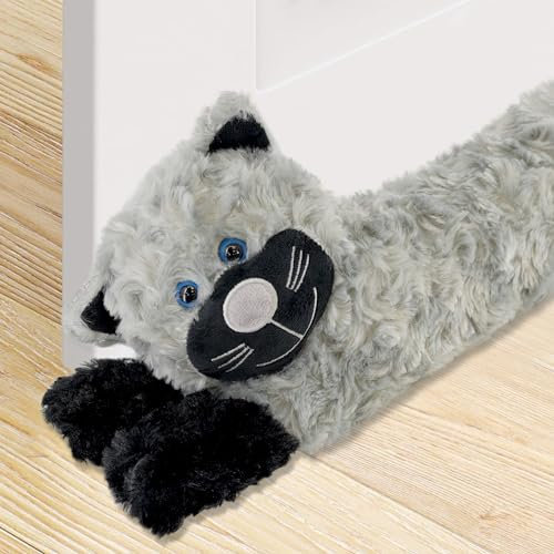 The Magic Toy Shop Novelty Dog Cat Design Soft Micro Fleece Draught Draft Excluder Door Cushion (Grey Cat)