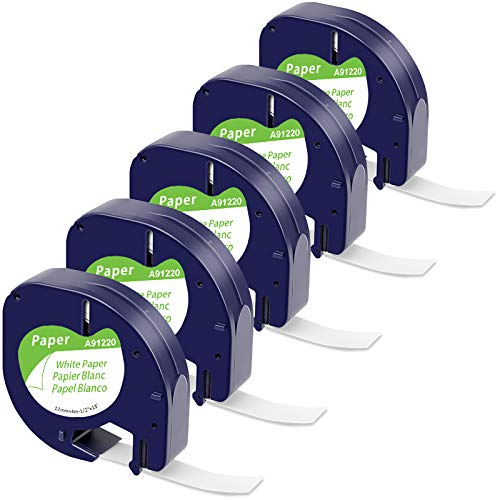 5x MarkField Kompatibel mit Dymo LetraTag Etikettenband Paper, Kompatibel mit Dymo Letratag Papier Etikettenband 12mm x 4m für LT-100H LT-100T LT-100T XR XM 2000, Schwarz auf Weiß