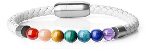 COAI Bracelet Sept Chakra Cordon en Cuir Blanc Pierres Semi-Précieuses Femme