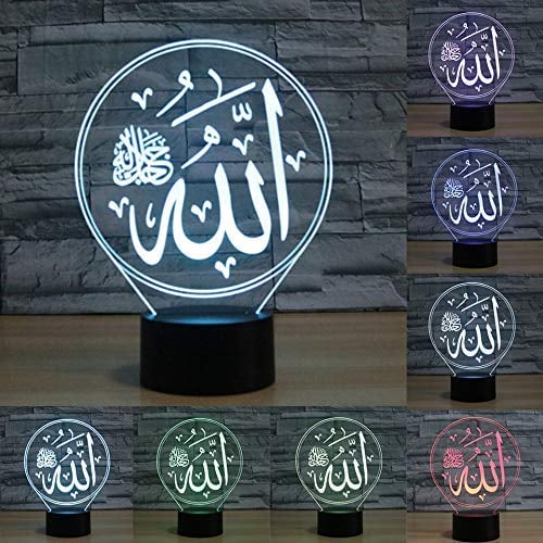 HPBN8 Ltd Islamischer Muhammad 3D Lampe USB Power 7 Farben Amazing Optical Illusion 3D wachsen LED Lampe Formen Kinder Schlafzimmer Nacht Licht