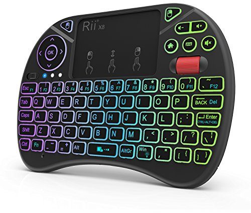 Rii X8 Mini Keyboard,2.4GHz Portable Wireless Keyboard with Touchpad Mouse,RGB Backlit,Rechargeable Battery for Android TV Box/Mac/PC/Nvidia Shield