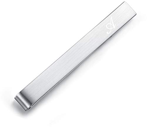 HONEY BEAR Homme Initiale Lettre Alphabet Pinces à Cravate,2.12inch Taille Normale Cuivre pour Le Cadeau de Mariage d'affaires,5.4cm,Argent brossé (A 5.4cm)
