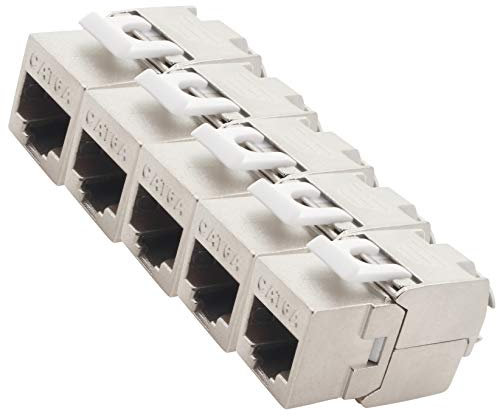 1aTTack.de Keystone Cat.6a 180° werkzeuglos Schneidklemme auf RJ45 Buchse AWG 23 bis AWG 26 geschirmt ronze vernickelt Zinklegierung kompatibel mit Cat5 Cat6 Cat7 Cat8 Silber 5 Stück