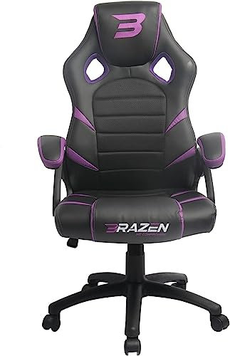 BraZen Puma PC Gaming Chair for Adults Ergonomic Office Computer Chairs Gaming for Adults Video Games Seat Ergonomic Office Computer Video Games Seat Black Purple