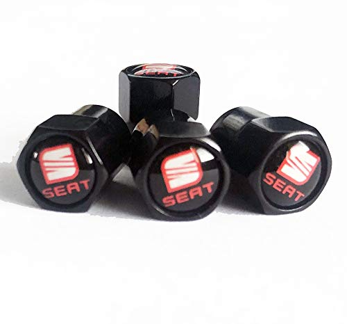 Seat Ventilkappen für Reifen, Schwarz, 4 Stück, Chrom, Metall, Leon Cupra Ibiza FR Arona Ateca Mii Tarraco Altea Arosa Exeo