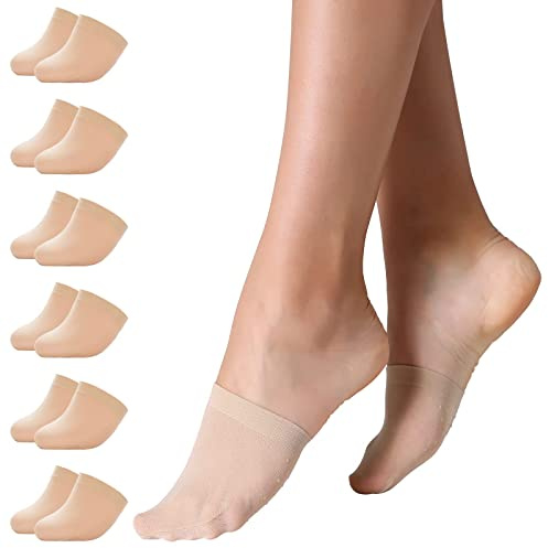 MANZI Invisible Socks - Women's Toe Socks, No Show, Silicone Grip, 6 Pairs (6 Nude)