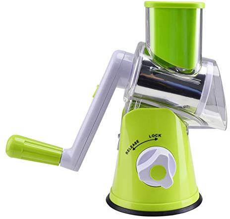 JANEFLY Chopper Cortador de Frutas y Verduras, rallador Cortador de mandolina, Rotativo rápido Redondo Rallador de Queso con 3 Herramientas de Cocina de Cuchillas giratorias de Acero Inoxidable,Verde