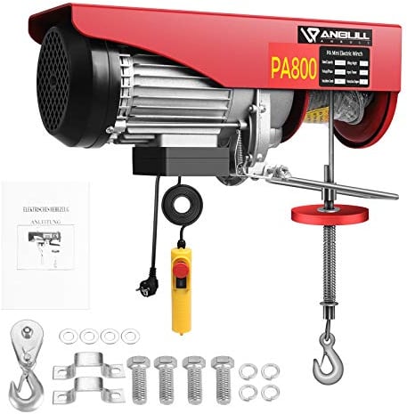 Anbull PA800 Elektrische Seilhebezug,elektrische Seilwinde, 400kg bis 800kg Elektrische Motorwinde, 220V/1450W,KabelFernbedienung 12m Hebezug Seilzug, Hohe Sicherheit mit Not-Aus-Schalter