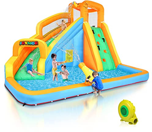 JOYMOR Inflatable Water Slide Park wtih Splash Pool, Climbing Wall, Water Cannon,Blow up Water Slides for Backyard Outdoor Fun Summer Water Plays for Party Birthday Gift (Orange & Yellow)