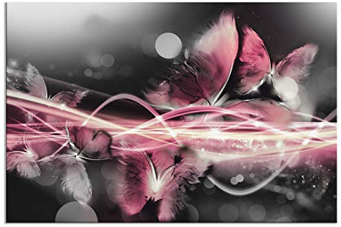 decomonkey - Impression sur Toile Intissé Abstrait 90x60 1 Pièce - Tableau Décoration Appartement Cadre en Bois Photo Déco Salon Peinture sur Toile Maison Abstraction briller papillons moderne