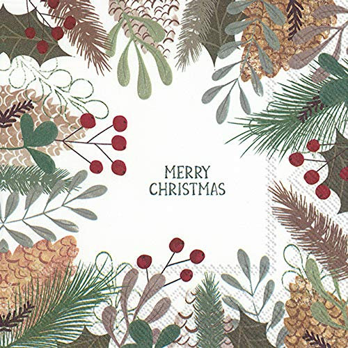 Boston International IHR Papierservietten, 3-lagig, 16,5 x 16,5 cm, Natural Merry Christmas