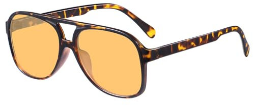 YDAOWKN Retro Aviator Sunglasses for Women Mens Large Frame Classic Vintage 70s Sun Glasses Aviators, 1 Brown Tortoise/Yellow, 1 Pack