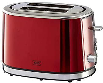KHG Toaster TO-852 MRE | Toaster 2 Scheiben Rot 850 W | mit Brötchenaufsatz, 6 Röstgradstufen mit Bräunungsgradkontrolle, Krümelfach, Auftau- und Aufwärmfunktion