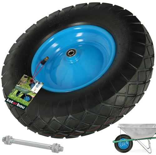 KOTARBAU Roue de brouette 4.80/4.00-8 renforcée 4PR Pneu complet avec essieu Ø 390 mm