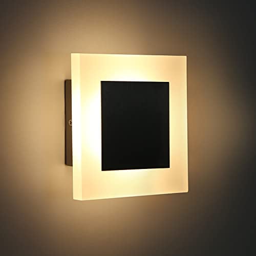 ZMH Wandlampe LED Wandleuchte Innen - Quadratisch Modern Design 3000K Warmweiß 16CM Indirekt Schlafzimmerlampe 7W Treppenhauslampe Eisen & Acryl Flurlampe für Flur Wohnzimmer Küche Bett