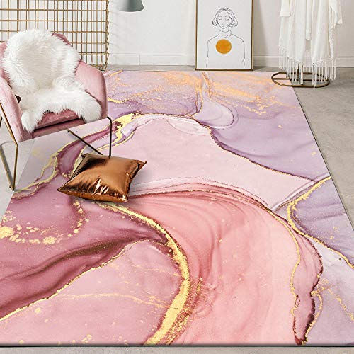 Designer Teppich Wohnzimmer Teppich Rosa goldenes lila verträumtes abstraktes Aquarell für Schlafzimmer & Heimtextilien80*160