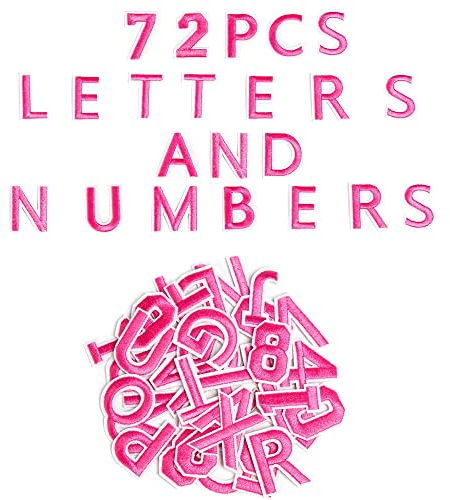 Harsgs Aufnäher zum Aufbügeln mit Buchstaben A–Z, Zahlen 0–9, Applikation für Kleidung, Kleid, Hut, Jeans, DIY-Zubehör, Rosa, 72 Stück