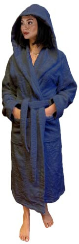 Lisola Accappatoio, Accappatoio Uomo e Donna, per Hotel e Luxury SPA, in Spugna di Cotone, con Cappuccio, Tinta Unita, Taglia XL, Colore Denim. Modello: Perla