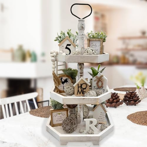 MRPAPA 3 Tiered Tray Stand - Large Farmhouse Kitchen Decor with Easy Assembly, 3 Tier Rustic Decorative Trays, Wood Cupcake Stand,Versatile 3-Tiered Organizer for Home Decor
