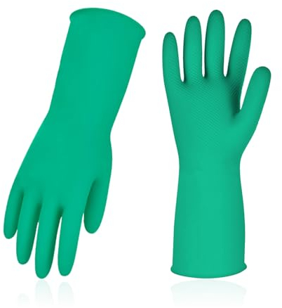 Vgo... 5 Paar wiederverwendbare Haushaltshandschuhe, Gummi-Geschirrspülhandschuhe, extra dick, lange Ärmel, Küchenreinigung, Arbeiten, Malen, Gartenarbeit, Haustierpflege (Größe XL, Grün, HH4601)
