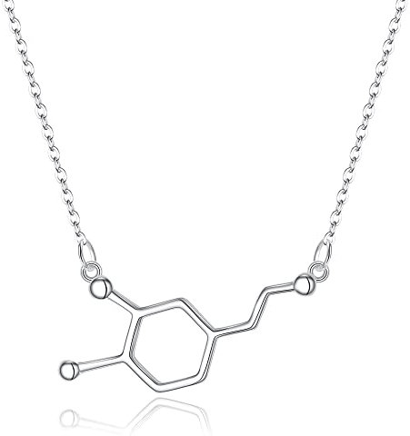 Clearine Molekül Struktur Halskette 925 Sterling Silber Glück Neurotransmitter Dopamin Chemie Schmuck Geschenk für Liebhaber der Wissenschaft
