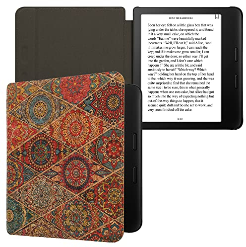 kwmobile Hülle kompatibel mit Tolino Vision 6 - Kork eReader Schutzhülle Cover Case - Mandalakacheln Pink Rot Blau