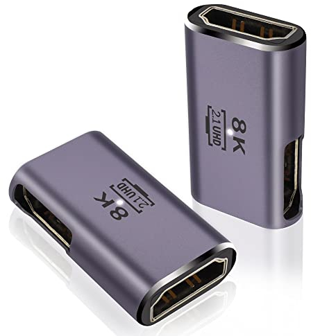 PNGKNYOCN Accoppiatore HDMI 8K, connettore HDMI 2.1 femmina a femmina a 90 gradi, supporta 8K a 60Hz, 4K a 120Hz, HDR, eARC per HDTV, laptop, monitor, proiettore (confezione da 2)