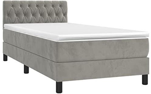 vidaXL Boxspringbett mit Matratze Bett Polsterbett Bettrahmen Bettgestell Lattenrost Einzelbett Hotelbett Schlafzimmerbett Hellgrau 90x190cm Samt