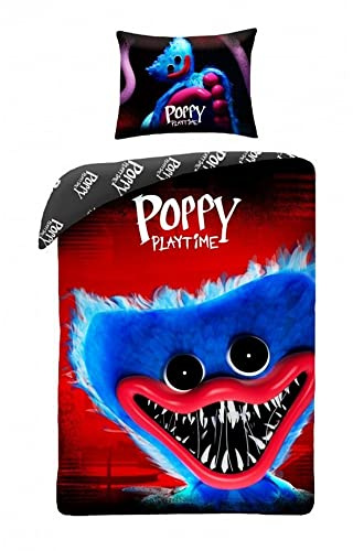 Halantex Poppy Playtime Single Duvet Cover Set - 100% Cotton Bedding Duvet with Large Pillow Case - Reversible Duvet Set for Kids - Comfortable & Breathable- Cute Design